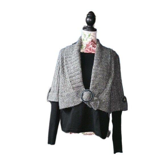 Vintage 90s Alison Sheri XL Wool Sweater Black/Gray Chunky Knit Y2K Comfycore - Picture 1 of 5